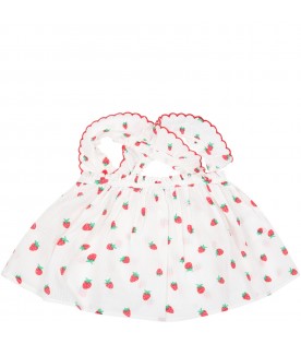 White suit for baby girl with red strawberries