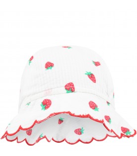 White hat for baby gitl with red strawberries