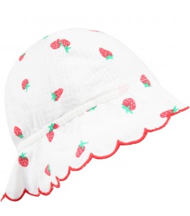 White hat for baby gitl with red strawberries
