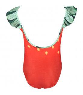Red swimsuit for girl with patch logo