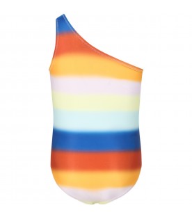 Multicolor swimsuit for girl with patch logo