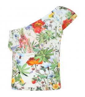 Multicolor top for girl with ruffles and floral print