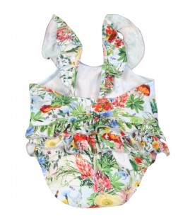 Costume multicolor da bagno per neonata con coniglio e fiori