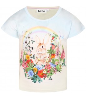 Multicolor T-shirt for girl with rabbit and flowers