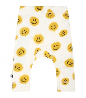 Ivory leggings for babykids with yellow smiley faces