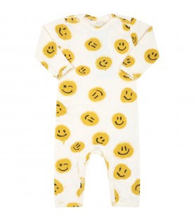 Ivory jumpsuit for babykids with yellow smiley faces