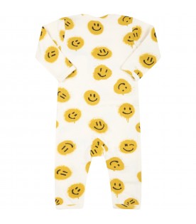 Ivory jumpsuit for babykids with yellow smiley faces