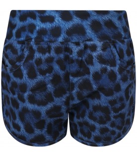 Blue shorts for girl with animal print