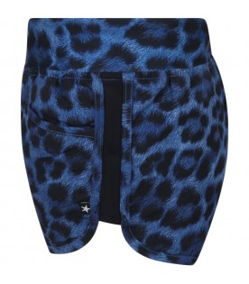 Blue shorts for girl with animal print