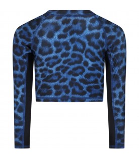 Blue T-shirt for girl with animalier print