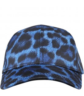 Blue hat for girl with animal print