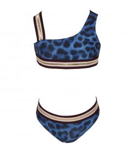 Blue bikini for girl with animal print