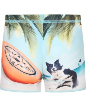 Multicolor swim-boxer for baby boy with dog and frisbee