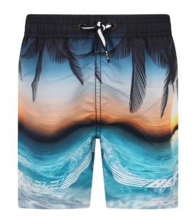 Multicolor swim-boxer for boy with palms