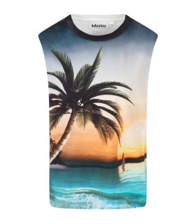 Multicolor tank-top for boy with palm and black writing
