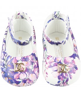 Multicolor ballet flats for baby girl with flowers and golden logo