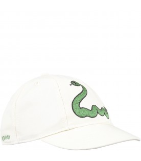 Chapeau ivoire pour enfants avec serpent vert
