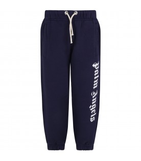 Blue sweatpants for kids with logo