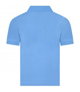 Light-blue polo shirt for boy with pixelated crocodile