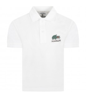 White polo shirt for boy with pixelated crocodile