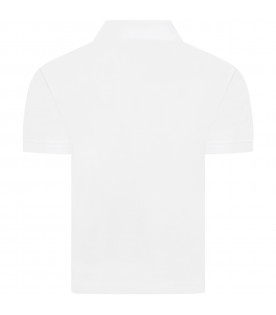 White polo shirt for boy with pixelated crocodile