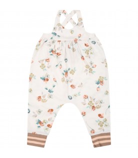 Pink dungarees for baby girl with colorful flowers
