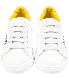 White sneakers for kids with Minions and black logo