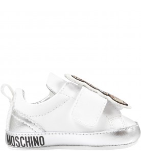 White sneakers for baby girl with Teddy Bear