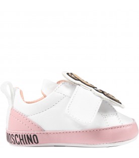 White sneakers for baby girl with Teddy Bear