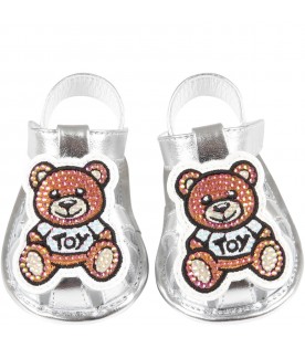 Silver sandals for baby girl with Teddy Bear