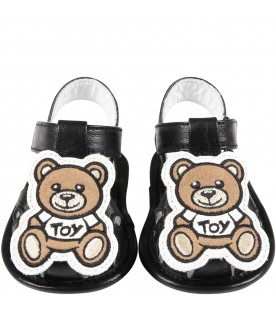 Sandali neri per neonati con Teddy Bear