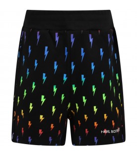 Black short for boy with thunderbolts
