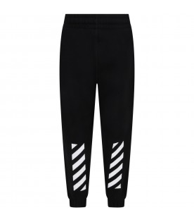 Black sweatpants for kids with white logo