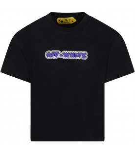 Black T-shirt for girl with purple logo