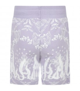 Lilac shorts for boy with white logo and flames