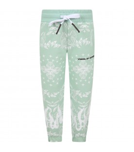 Green sweatpants for boy with black logo