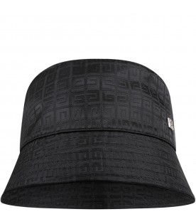 Black cloche for kids with metallic logo patch