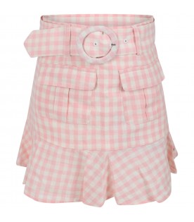 Pink skirt for girl with belt and logo patch