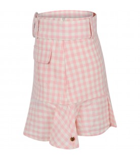 Pink skirt for girl with belt and logo patch