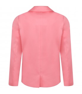 Pink jacket for girl with logo patch