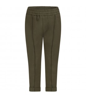 Green trousers for boy with patch logo