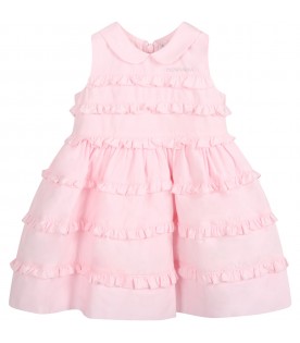 Pink dress for baby girl with rhinestone logo