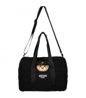Black changing bag for baby kids with teddy bear