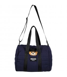 Blue changing bag for baby kids with teddy bear