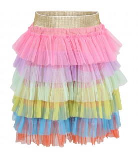 Multicolor skirt for girl with tulle ruffles