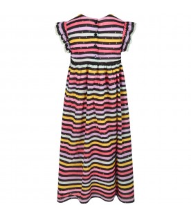 Multicolor dress for girl with stripes