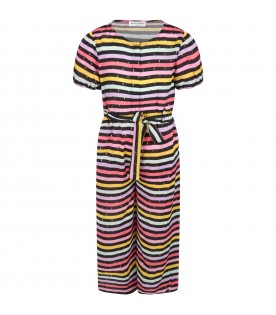 Multicolor overall for girl with stripes