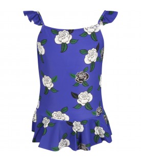 Blue swimsuit for girl with roses