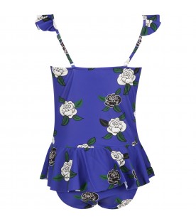 Blue swimsuit for girl with roses