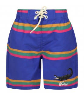 Blue swimshort for boy with crocodile